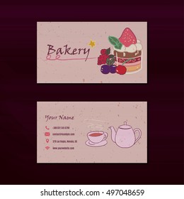 Bakery Business Card Design Template with Chalk Pastry Illustrations