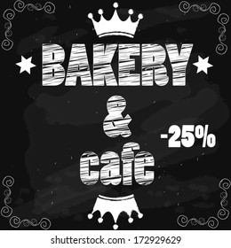 bakery and cafe discount words on chalkboard. vector illustration