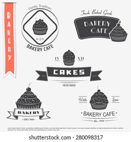 Bakery cafe. The food and service. Set of Typographic labels, logos and badges. Flat vector illustration