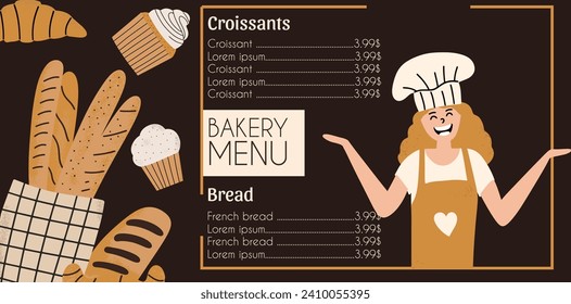 Plantilla de diseño de menú de café panadero. Ilustración vectorial.
