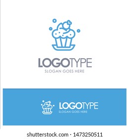 Bakery, Cake, Cup, Dessert Blue Outline Logo Place for Tagline