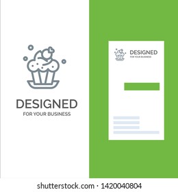 Bakery, Cake, Cup, Dessert Grey Logo Design and Business Card Template