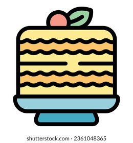 Bakery cake icon outline vector. Cheese dessert. Cream pie color flat