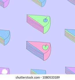 Bakery Cake on Purple Background Seamless Pattern