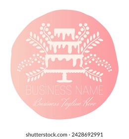 Bakery and Cake Round Badge Logo Design in Pastel Pink Color 