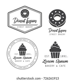 Bakery and cake shop related vector retro style logotypes, labels, rubber stamps.