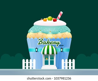 bakery cake shop store building front vector illustration