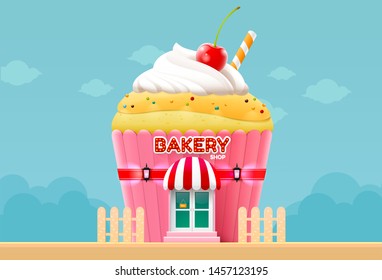 bakery cake shop store. building, front vector illustration