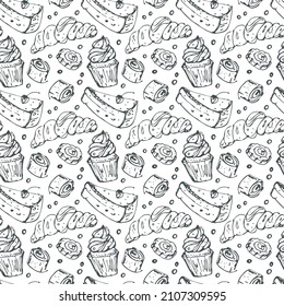 Bakery Cakes Cupcake Seamless Pattern Hand Stock Vector (Royalty Free ...