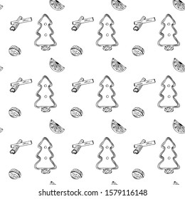 Bakery, Cakes, dessert, pastries linear pattern. Doodle vector.Vintage food icons, sweet elements background for menu, cafe shop. Flat hand-drawn vintage set. Bakery, cakes, dessert, pastries. Backdrop, wallpaper.