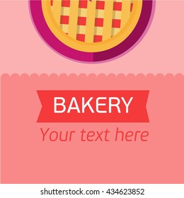 Bakery card flat illustration with pie