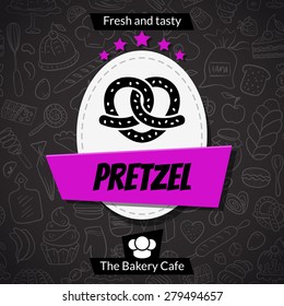 Bakery card template with Pretzel. Vector background design. Sweet food