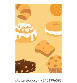 Bakery cards design. Fresh sweet foods cupcakes donuts and other baking products illustrations