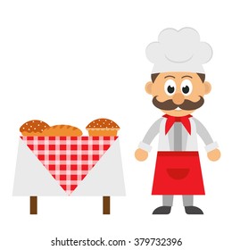 bakery chef cartoon and table
