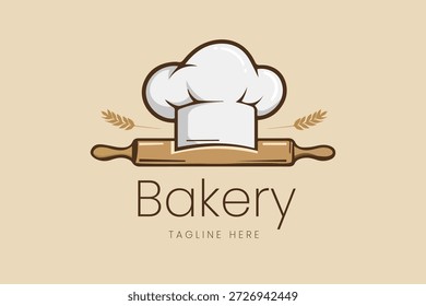 Bakery Chef Hat Rolling Pin Vector logo template
