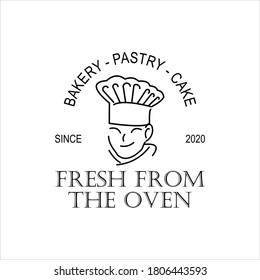 Bakery Chef Logo Design Template Idea, Line Art Food Badge Cooking and Kitchen Seal Vintage Inspiration
