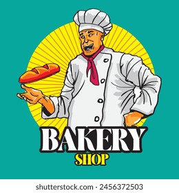 bakery chef logo with hand drawing style in yellow an green color