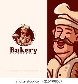 bakery chef logo illustration. flat cartoon style.