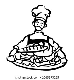 bakery chef man with breads vector illustration design