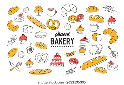 Bakery and Coffee hand drawn tags, icons and elements set