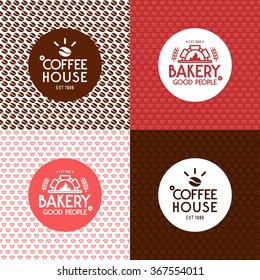 Bakery and coffee house seamless patterns and labels