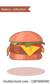 Bakery collection. Colored icon burger. In trendy flat style isolated on white background.