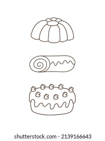 Colección de panadería ilustración del esquema del pastel y el doodle