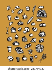 Bakery collection, sketch for your design. Vector illustration