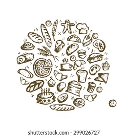 Bakery collection, sketch for your design. Vector illustration