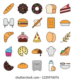 bakery color baker cake icons set collection with colour full art style vector illustration