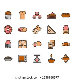 Bakery color outline icon set.Vector illustration