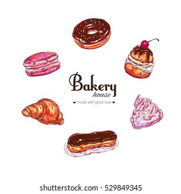 Bakery colorful  collection. Vector hand drawn illustration. Isolated objects