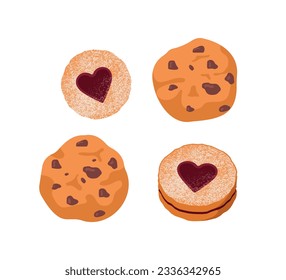 Bakery cookies with chocolate sticker concept. Homemade sweet products. Dessert and delicacy. Poster or banner for website. Cartoon flat vector illustration isolated on white background