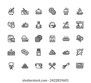 panadería, cocina y el diseño de iconos de vectores de alimentos. uso perfecto para logotipo, presentación, sitio web y más. estilo de línea de diseño del conjunto de iconos moderno