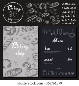 Bakery corporate identity. Bakery template. blackboard chalk style Vector set