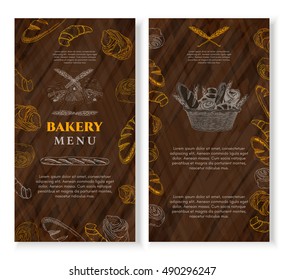 Bakery cover design template chalkboard vintage style. Baking products template. Fresh bread and buns hand drawn ink vector 