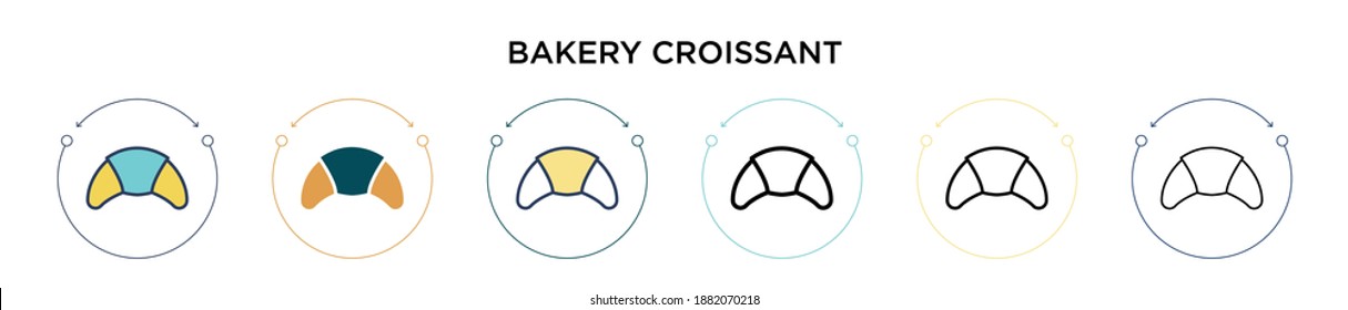 Bakery croissant icon in filled, thin line, outline and stroke style. Vector illustration of two colored and black bakery croissant vector icons designs can be used for mobile, ui, web