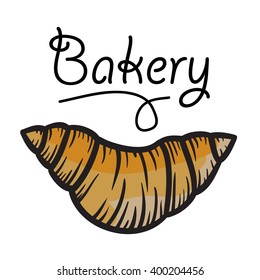 Bakery croissant logo, icon, vector hand drawn illustration
