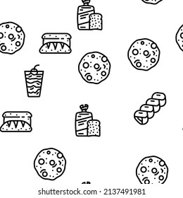 Bakery Delicious Dessert Food Vector Seamless Pattern Thin Line Illustration