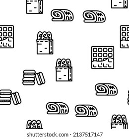 Bakery Delicious Dessert Food Vector Seamless Pattern Thin Line Illustration