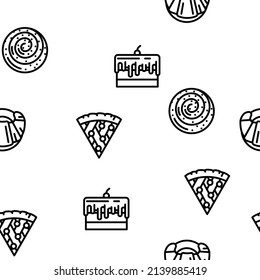 Bakery Delicious Dessert Food Vector Seamless Pattern Thin Line Illustration