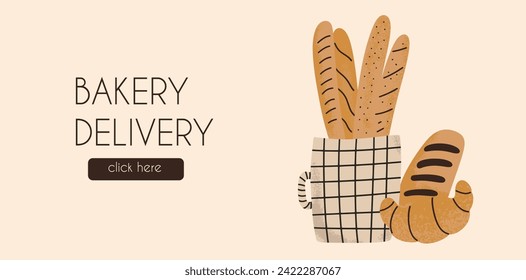 Bakery delivery design template. Baking Delivery advertising concept banner. Vector illustration in flat style. 