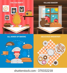 Bakery design concept set with breakfast pastry flat icons isolated vector illustration