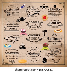 Bakery Design Elements Set - Isolated On Beige Background - Vector Illustration, Graphic Design Editable For Your Design.