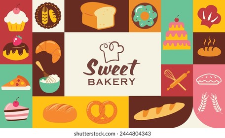 Bakery design template for wallpaper design. Poster, media banner. Set of vector bakery logo badges and labels.