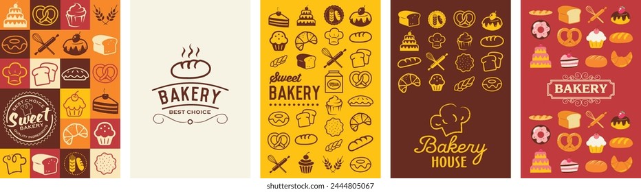 Bakery design template for wallpaper design. Poster, media banner. Set of vector bakery logo badges and labels.