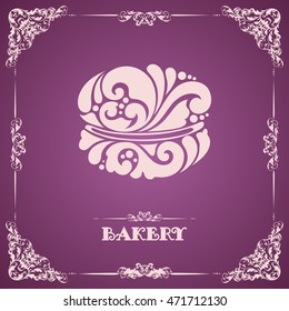 Bakery design. Vintage template with ornate macaroon symbol and decorative frame in classic style