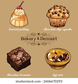 bakery, dessert, bread, food illustration