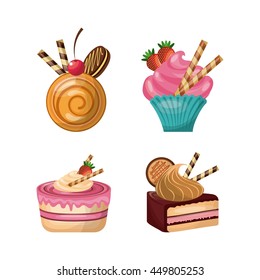 Bakery and dessert concept represented by pastry icon set. Colorfull and flat illustration. 