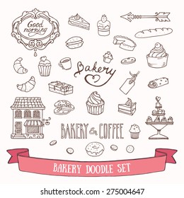 Bakery and dessert doodles. Hand drawn vector illustration.